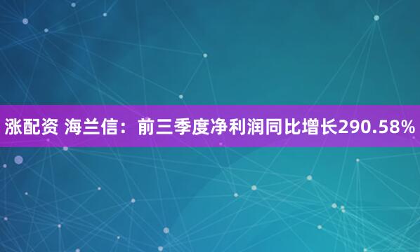 涨配资 海兰信：前三季度净利润同比增长290.58%
